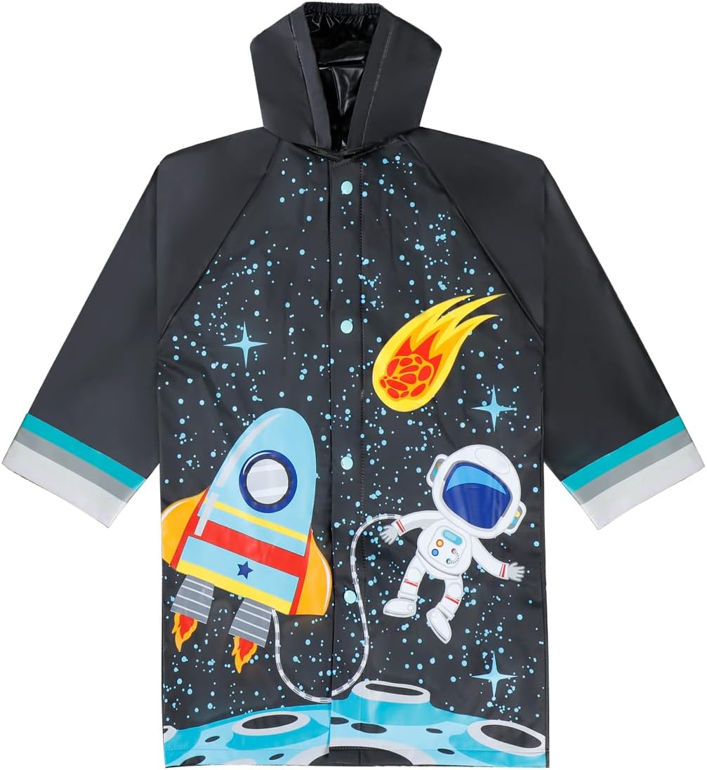 Puddle Play Kids Waterproof Rain Slicker – Unicorn, Rainbow & Space Hooded Raincoat with Snap Closure, Sizes 2-9