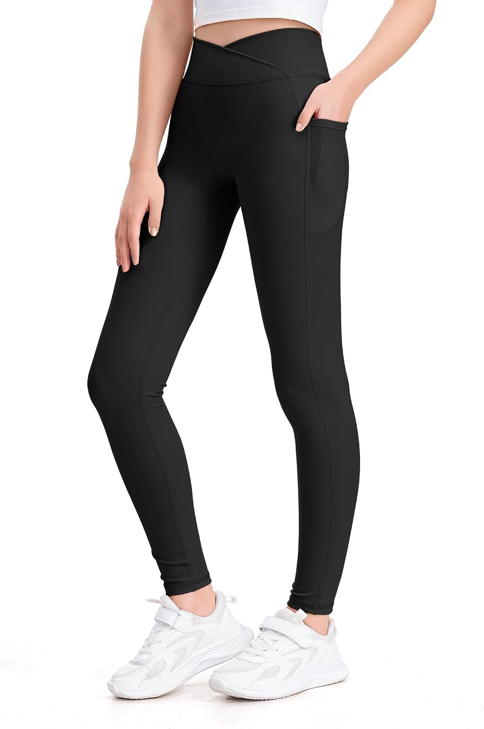 KEREDA Girls Athletic Leggings High Waist for Kids Teen Girls Yoga Dance Running Gym Pants with Pockets Ages 7-14 Years