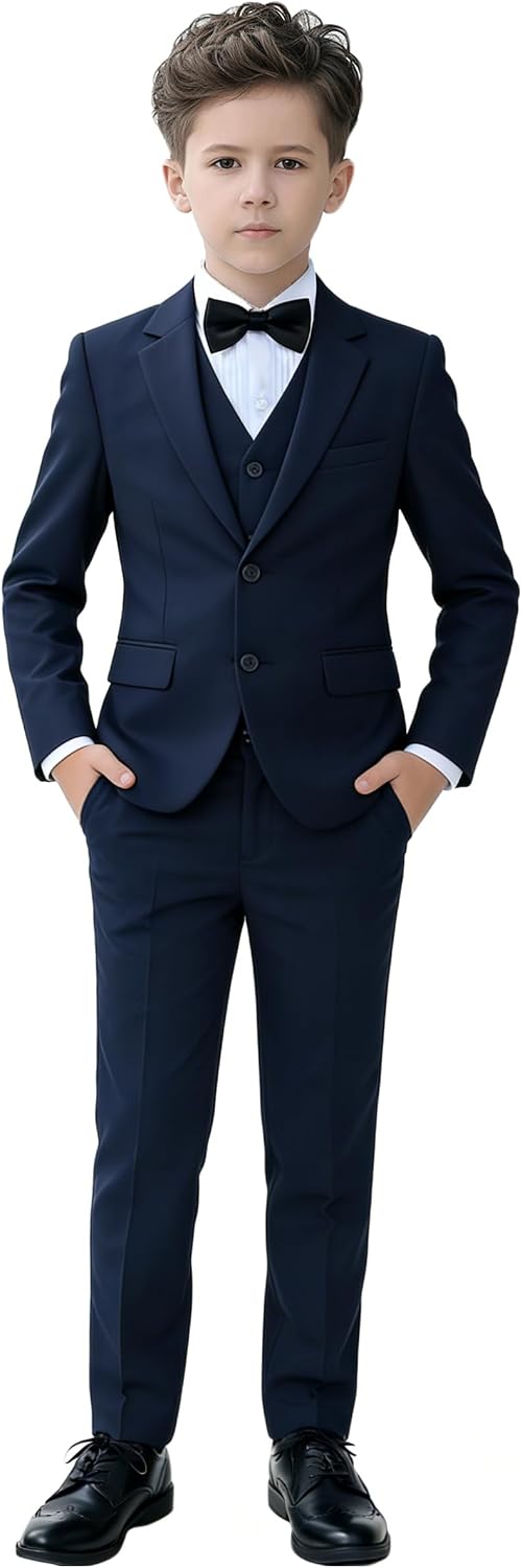 YuanLu Boys Suit for Kids Tuxedo Wedding Ring Bearer Outfit, 5 Piece Boy Slim Fit Formal Suits with Adjustable Waist