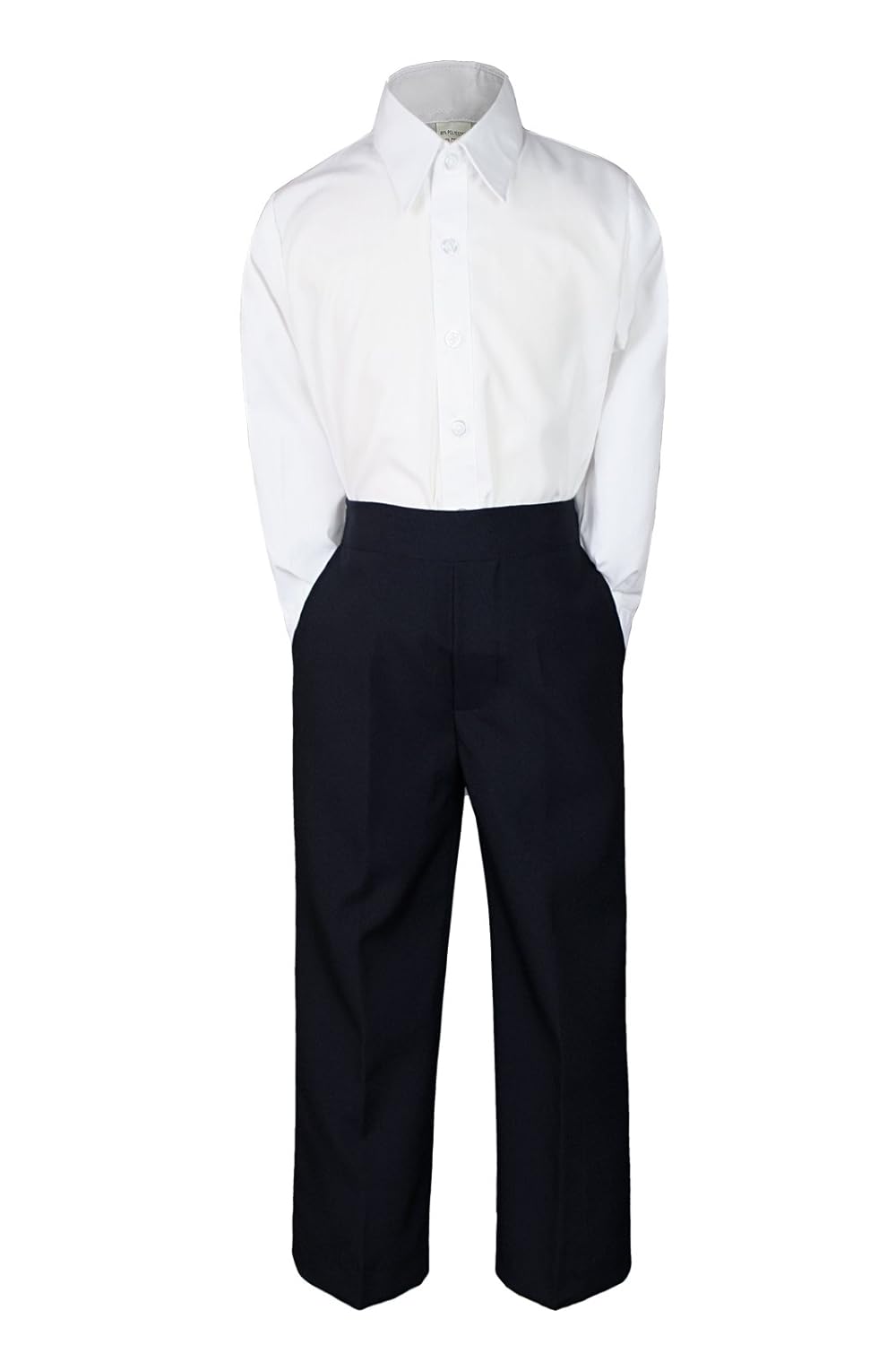 2pc Formal Wedding Boys White Shirt Black Pants Sets from Baby to Teen (8)