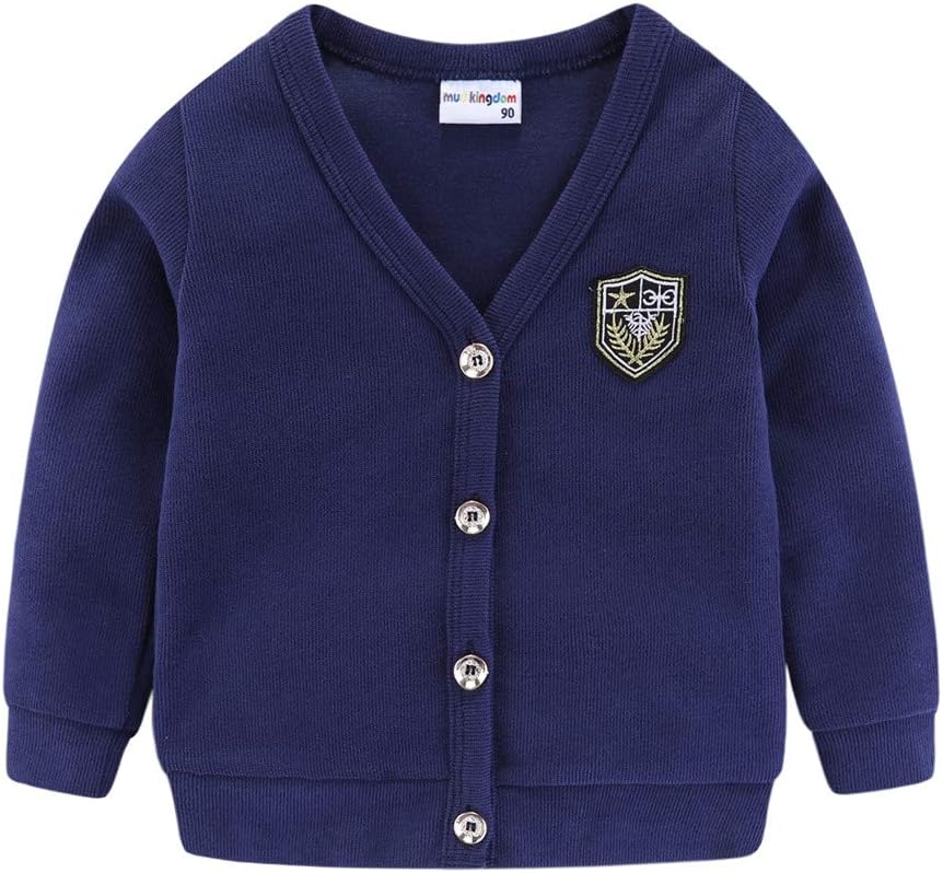 Mud Kingdom Boys Cardigan Sweater Cotton Knit V-Neck Outerwear 2-8 Years Embroidered Casual Jacket