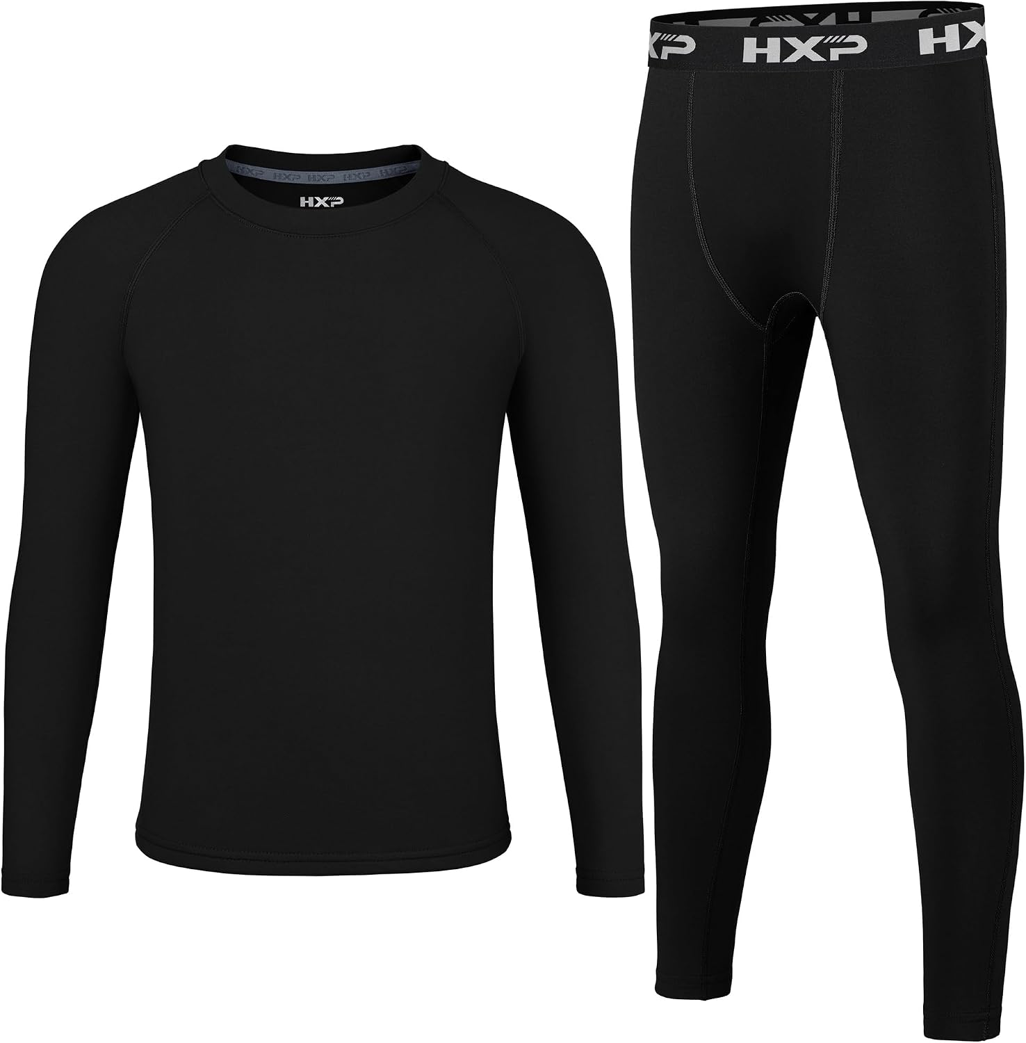 HXP Boys Compression Thermal Base Layer Set, Athletic Youth Fleece Lined Long Sleeve Sports Tops Leggings for Kids