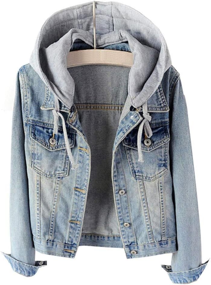 LifeShe Women’s Casual Detachable Hoodie Denim Jacket