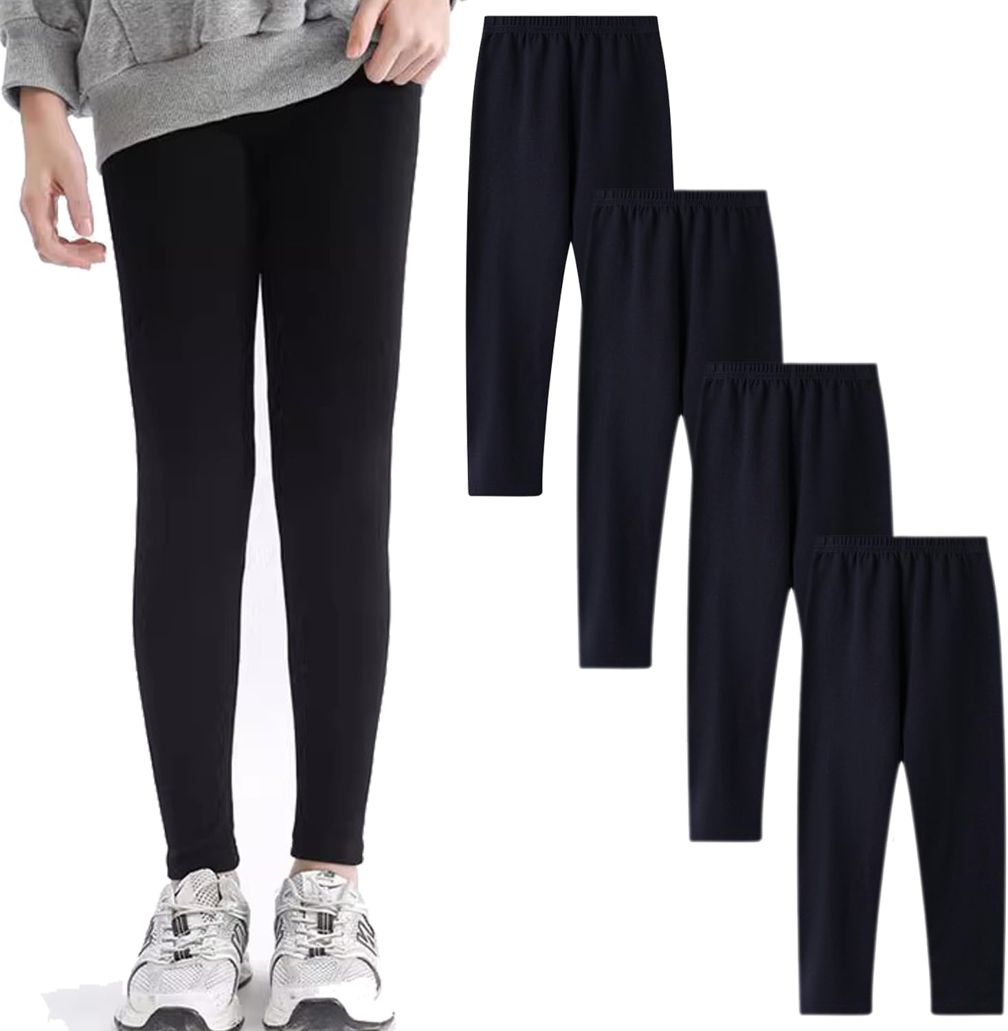 VVEEWUU Baby Girls Basic Leggings Toddler and Big Girls Leggings Spandex Stretch Pants Kids Athletic Leggings Pack of 4