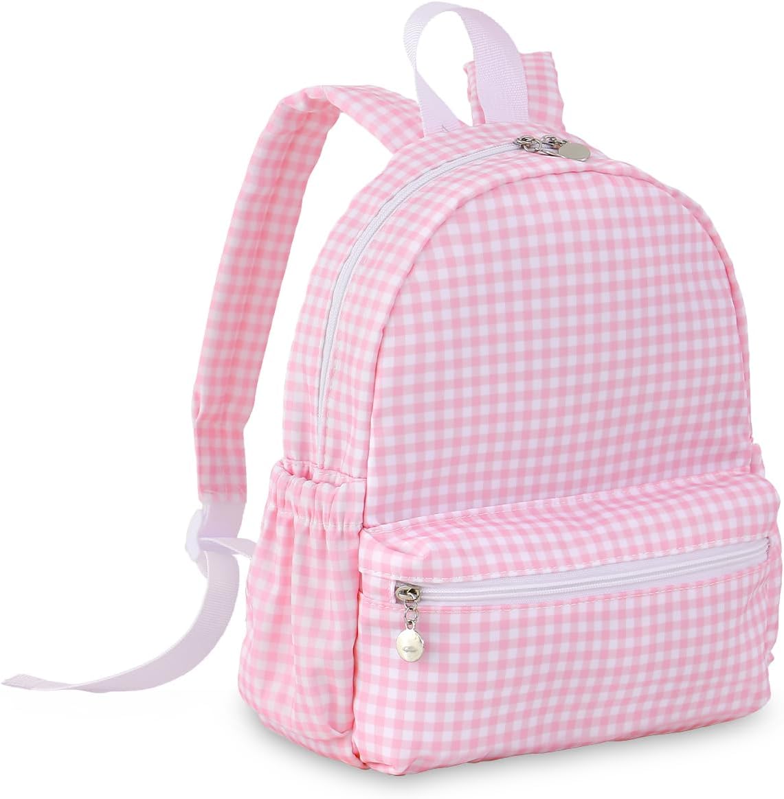 Toddler Backpack for Girls or Boys Ages 2-4, 12” H Kids Preschool Gingham Bookbag, School Bag for Daycare Kindergarten Travel(Pink Gingham)
