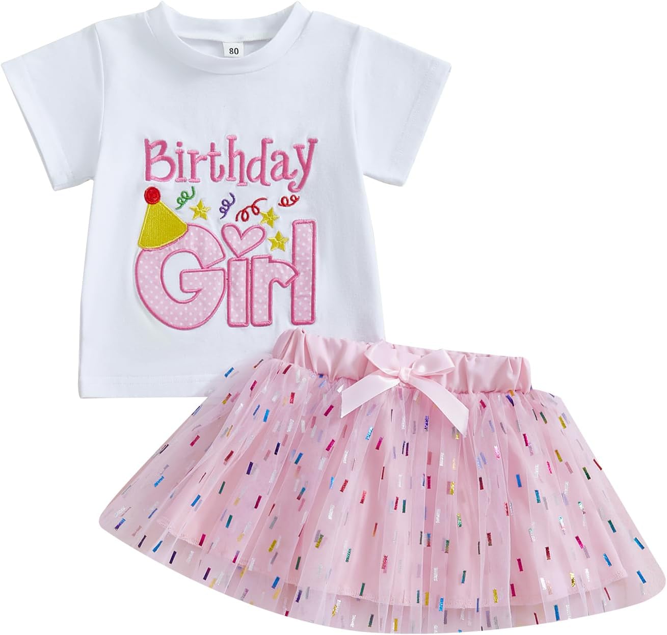 SAYOO Toddler Birthday Girl Outfit Birthday Girl Letter Embroidery Shirt Top Mesh Tutu Donut Skirt Princess Party Skirt Set
