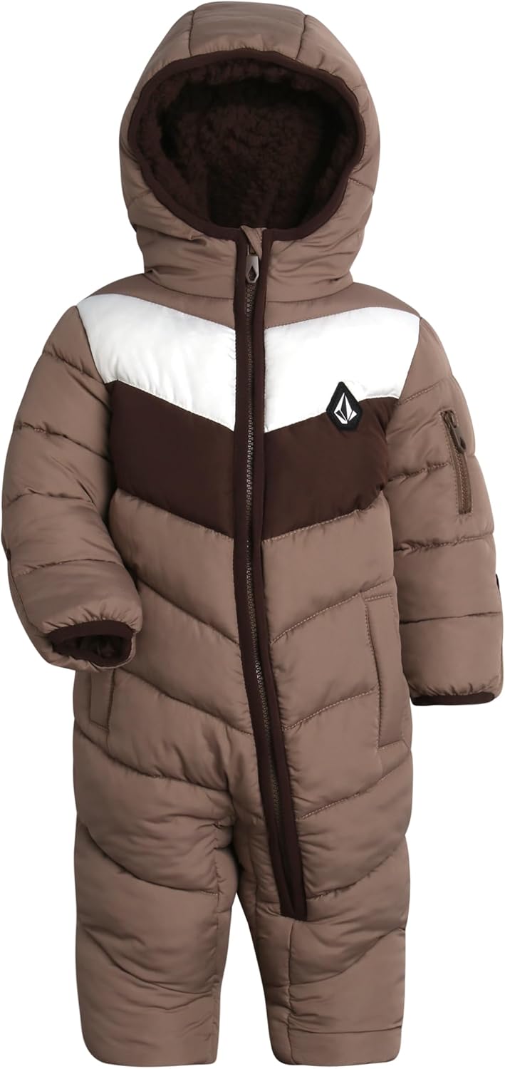 Volcom Boy Baby Snowsuit – Soft Fleece Lined Insulated Pram Infant Snowsuit with Sherpa Lined Hood – Baby Winter Clothes