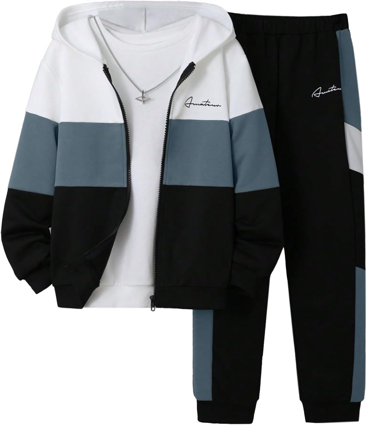 2 Pcs Boys Tracksuit Zip Up Pullover Athletic Hoodie Windbreaker Jacket and Jogger Pants Sportswear Set for 7-14Y