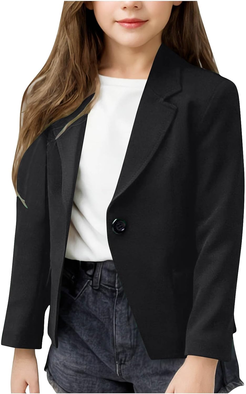 Girls Lapel Neck Blazer Jacket Kids Classic Open Front Suit Coat Long Sleeve Preppy School Sports Coat Dressy Clothes