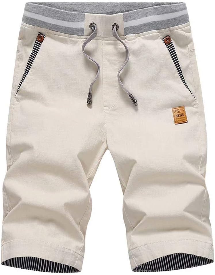 Big Boy’s Casual Shorts Summer Cotton Classic Fit Drawstring Elastic Waist Beach Shorts with Pockets