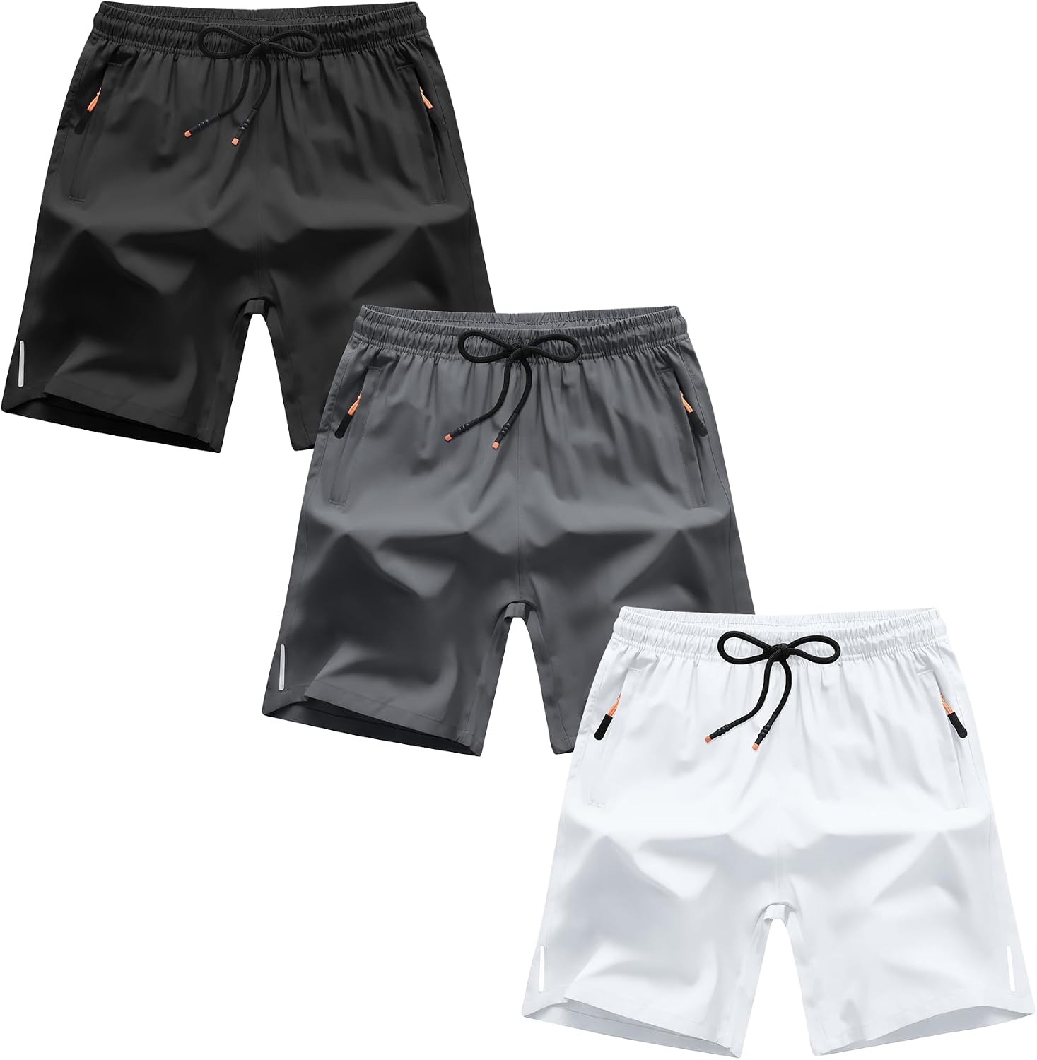 Boys Shorts Quick Dry Athletic Running Shorts with Zipper Pockets