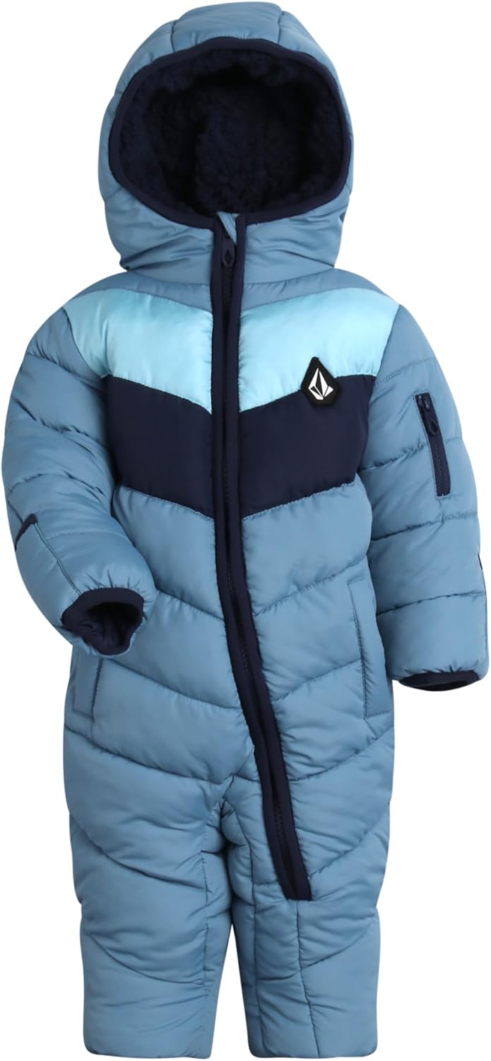 Volcom Boy Baby Snowsuit – Soft Fleece Lined Insulated Pram Infant Snowsuit with Sherpa Lined Hood – Baby Winter Clothes