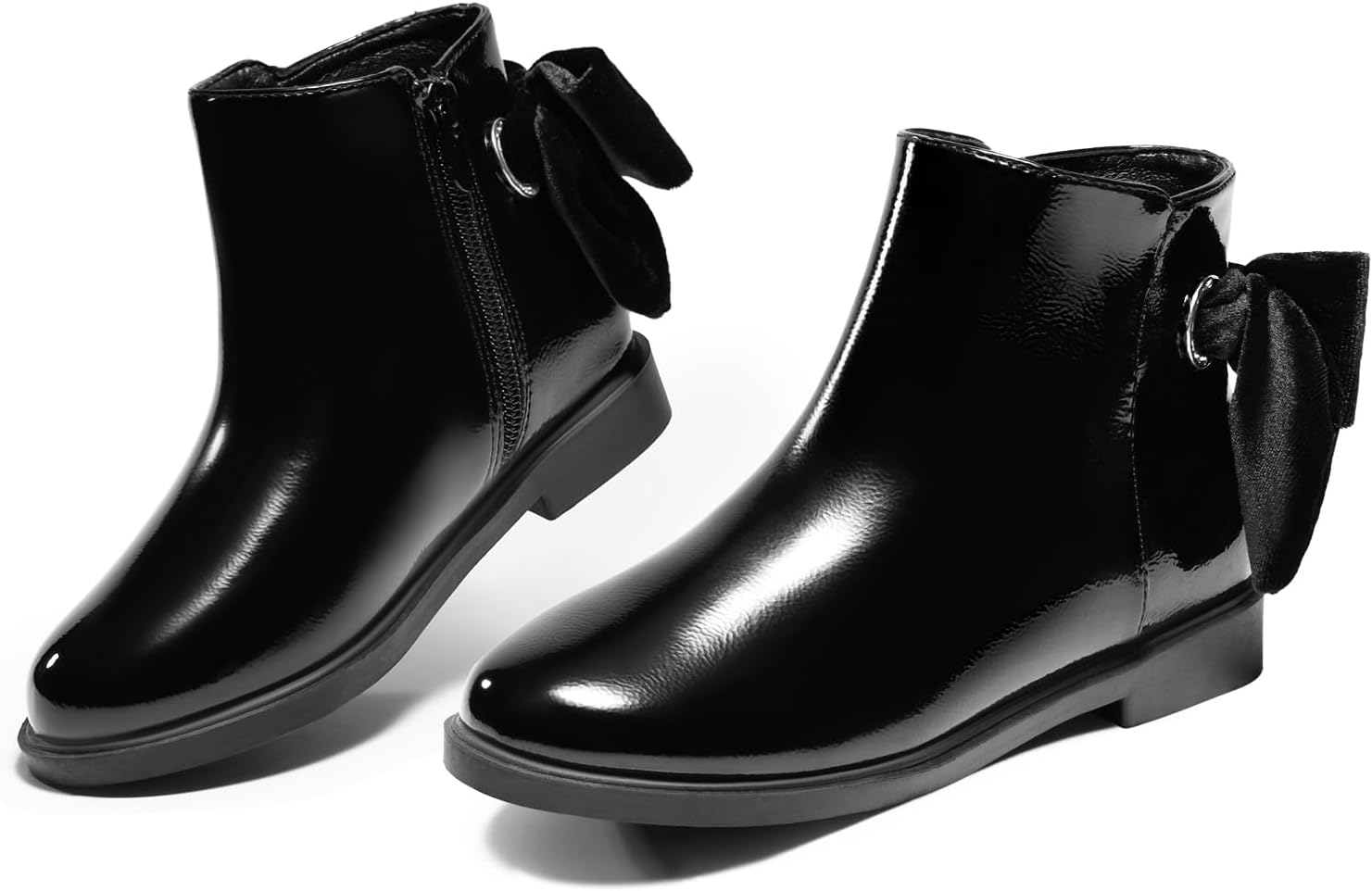 Coutgo Girls Ankle Boots Kids Bow Chunky Low Heel Side Zipper Dress Booties Fashion Fall Shoes