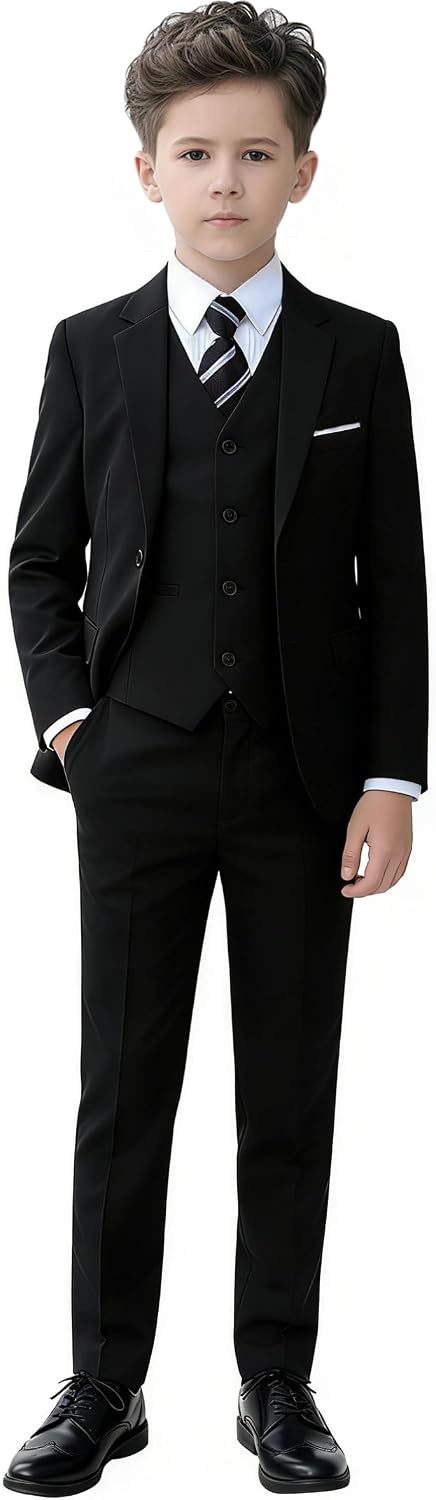 YuanLu Boys Suit for Kids Tuxedo Wedding Ring Bearer Outfit, 5 Piece Boy Slim Fit Formal Suits with Adjustable Waist