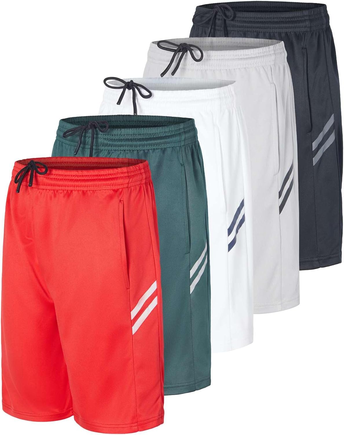 Real Essentials 5 Pack: Boys’ Athletic Basketball Sports Shorts Pockets – Quick Dry Youth Teens Kids Gym (4-18 Years)