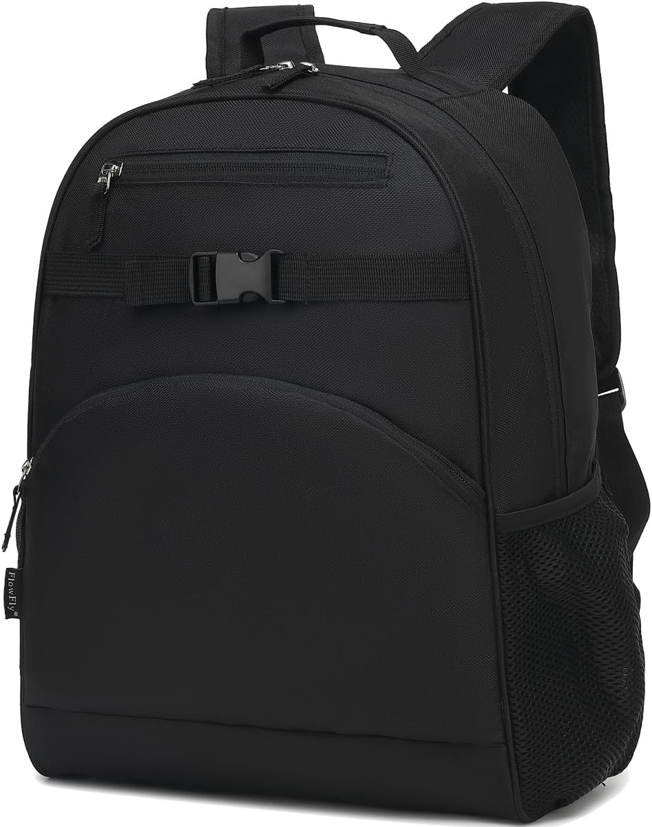 FlowFly Kids Backpack for Toddler Boys Girls, Simple Lightweight Bookbag for Daycare Kindergarten Elementary School Travel, Small Modern Bag (Medium 15”, Black)