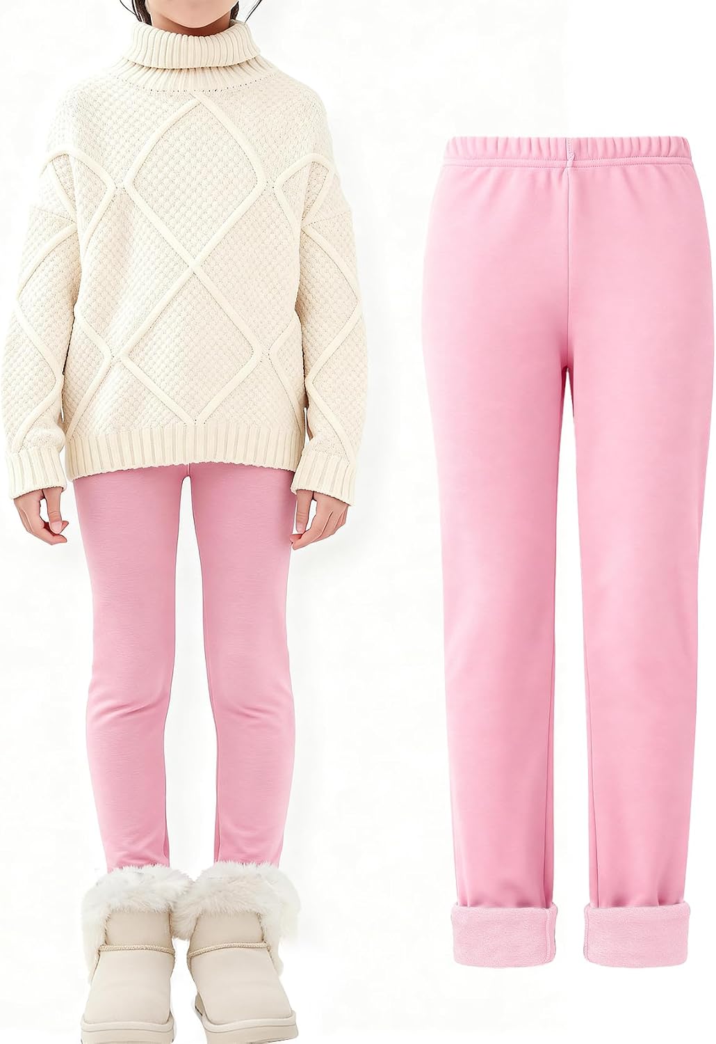 Girls Fleece Lined Leggings Kids Warm Fleece Leggings Winter Thick Full Length Thermal Pants 6-12 Years