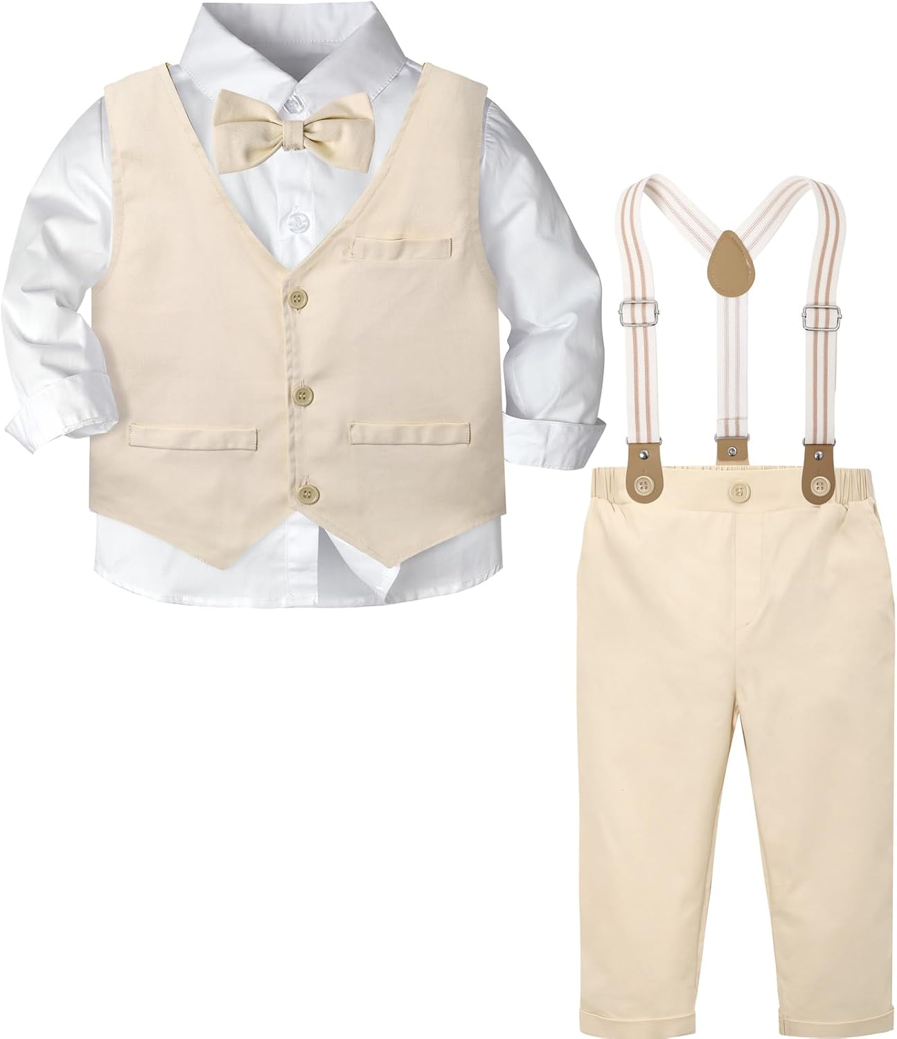 A&J DESIGN Toddler Boys Formal Clothes with Suspender Baby Wedding Outfit Kids Dress Suit Set