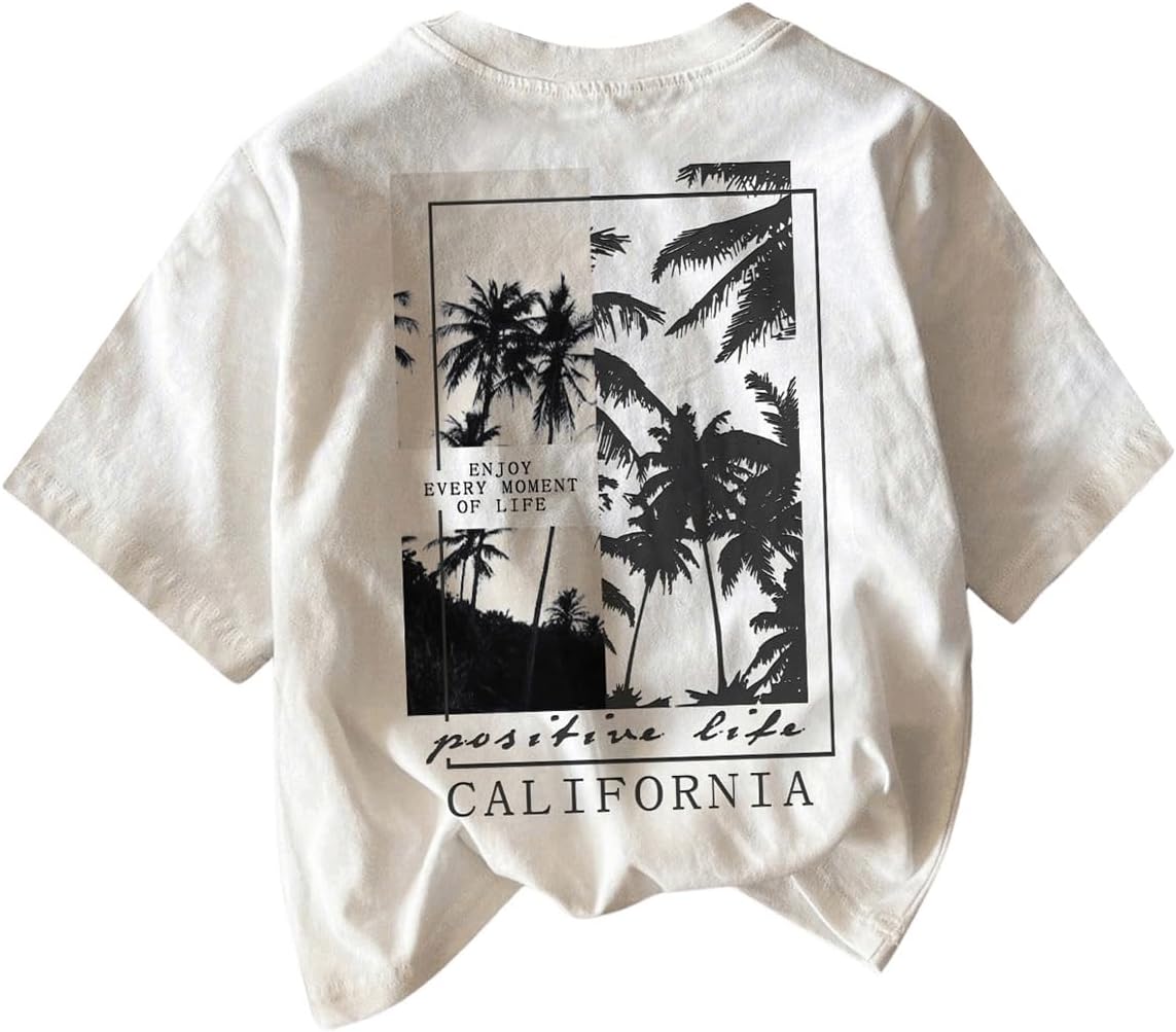 RoseSeek Boy’s Short Sleeve Tropical Graphic Tee Tops Casual Crew Neck T Shirt Loose Summer Tops