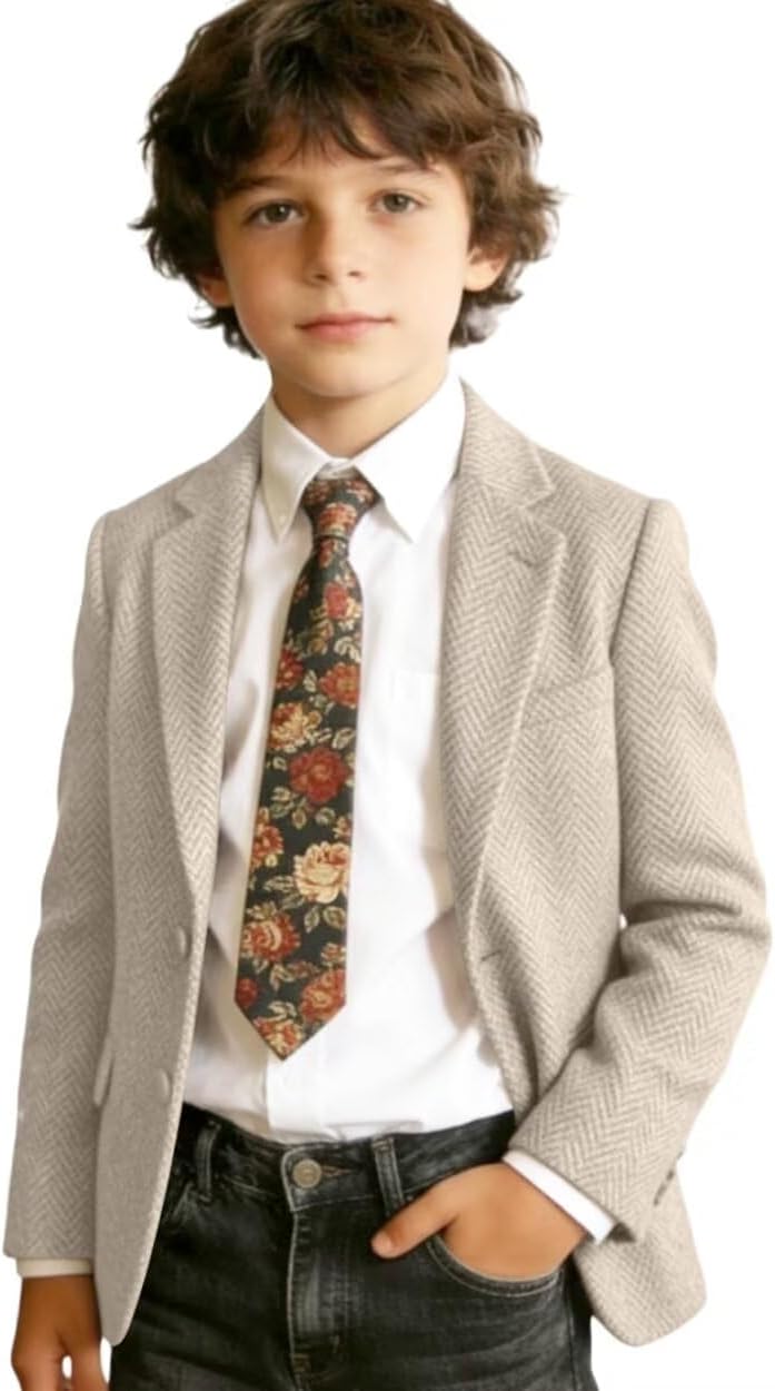 Retro Tweed Boys Blazer for Kids Suit Jacket Blazer Herringbone Tuxedo Boys’ Fashion Casual Suit Sport Coat