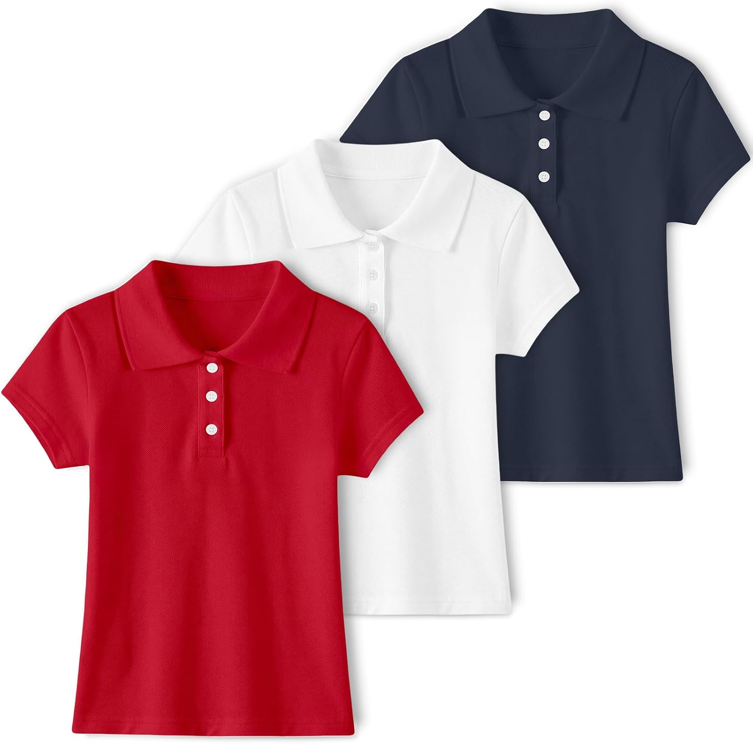 3 Pack Girls Polo Shirts Cotton Short Sleeve School Uniform Collar Polo Shirts Performance Golf Polo Tops (Age 5-14)