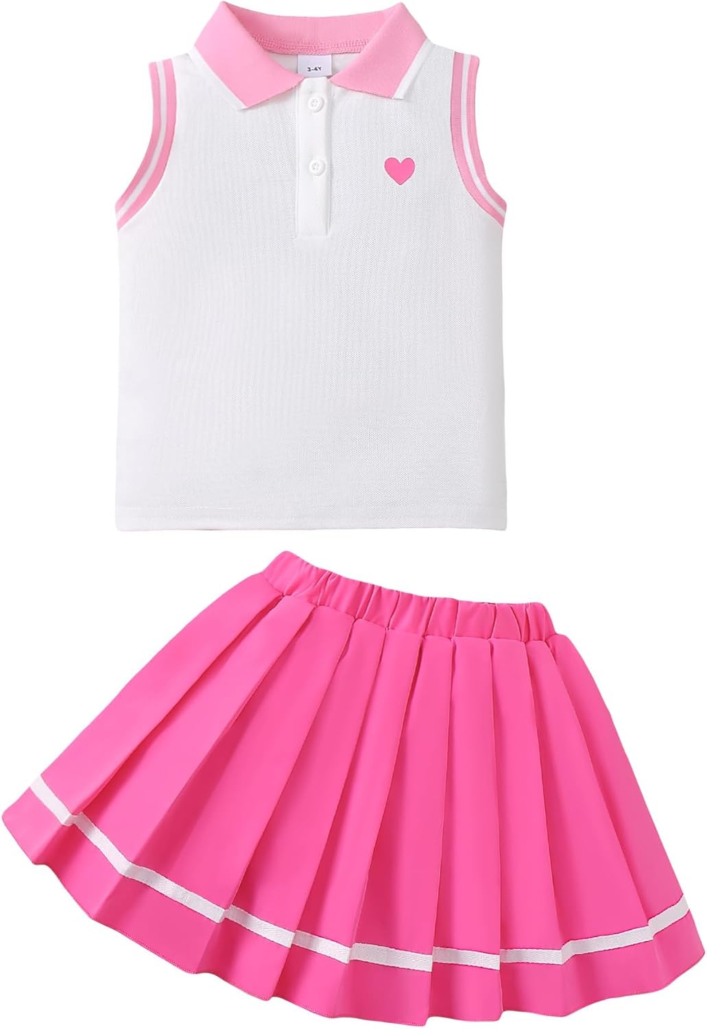 Kucnuzki Little Girls Clothes Toddler Outfit Polo Sleeveless Shirt Spring Tank Tops Pleated Skirt 2 Piece Dress Set
