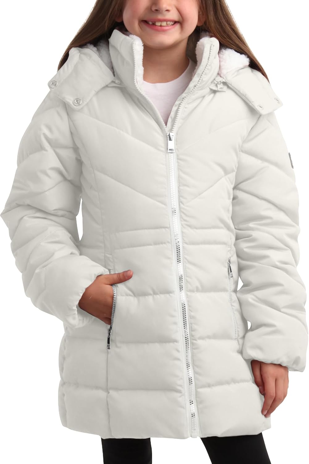 DKNY Girls Winter Jacket – Heavyweight Long Anorak Puffer Jacket with Hood – Sherpa Lined Insulated Winter Coat for Girls
