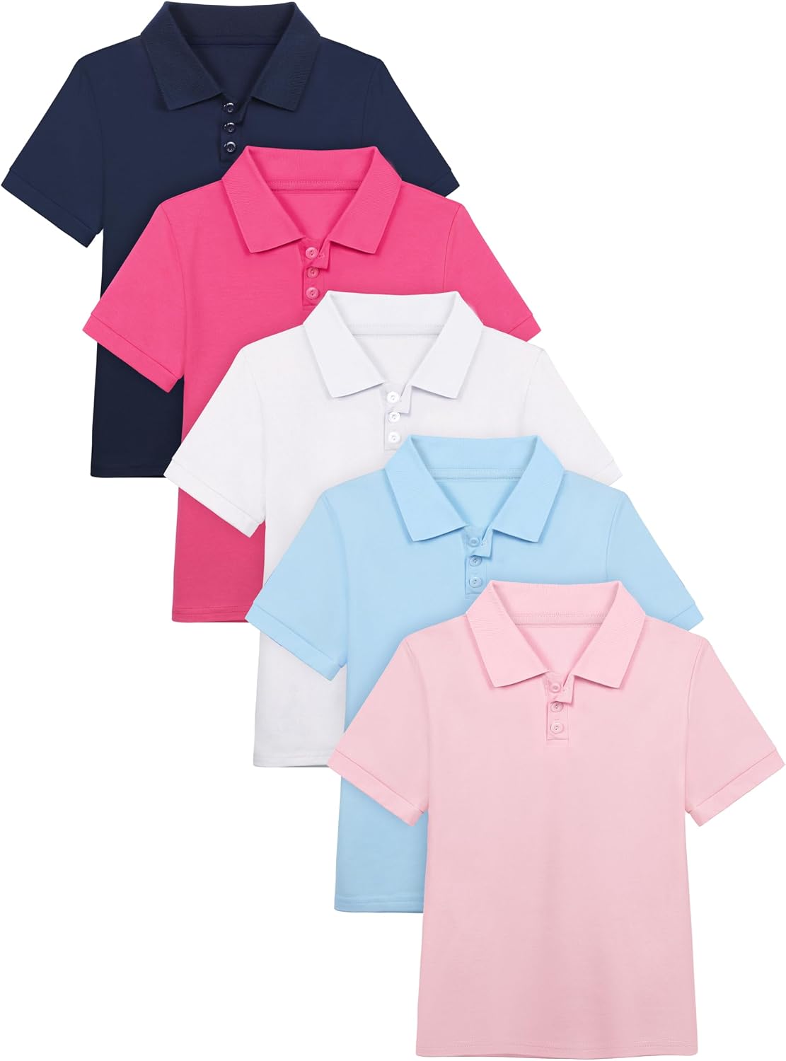 Poroka 5 Pack Girls’ School Uniform Short Sleeve Polo Shirts Girl Cotton Uniform Shirts Golf Polo Shirt