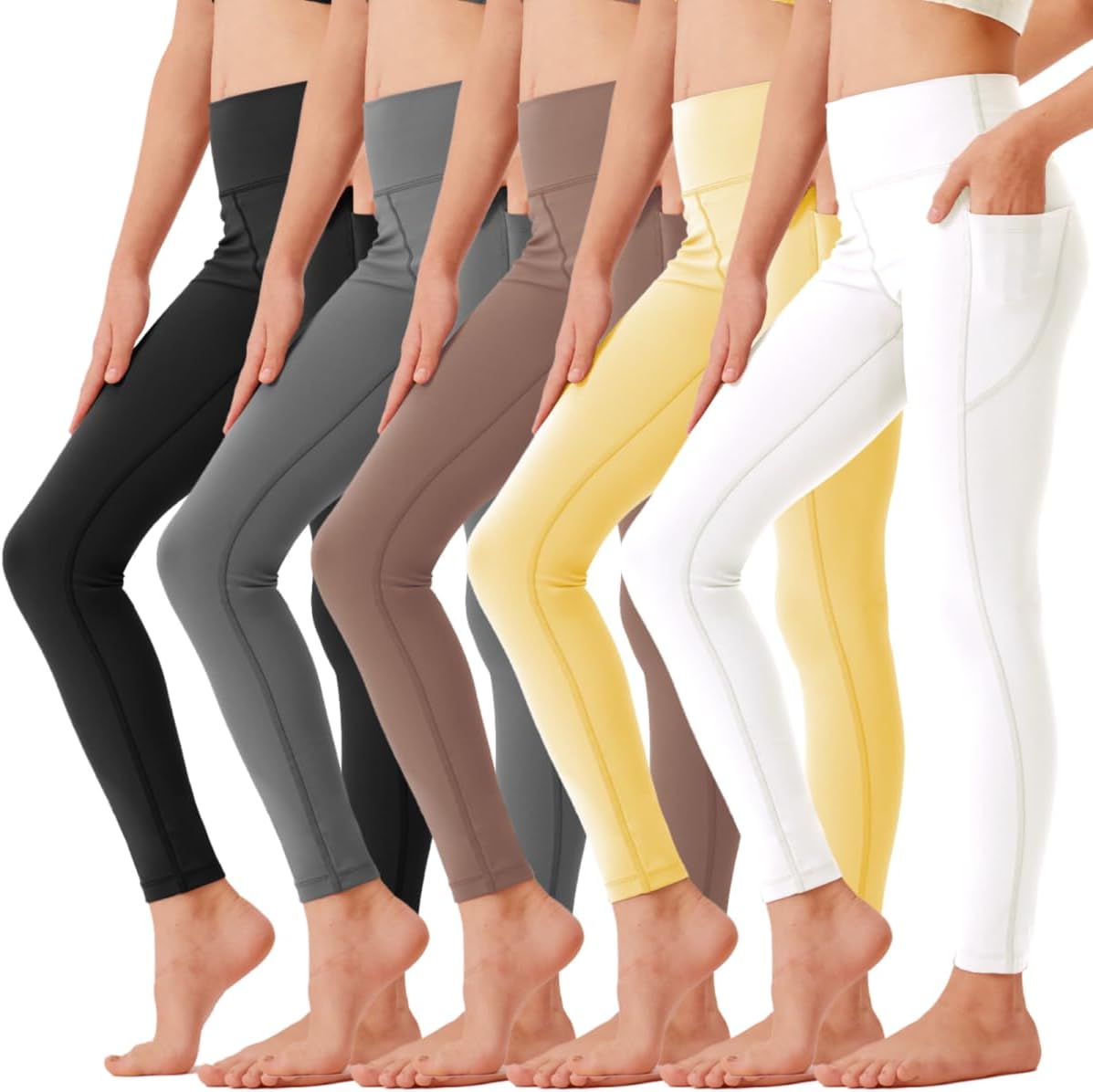 5 Pack Girls’ Athletic Leggings with Pockets, Ankle Length Yoga Pants for School Kids Outfits Clothes