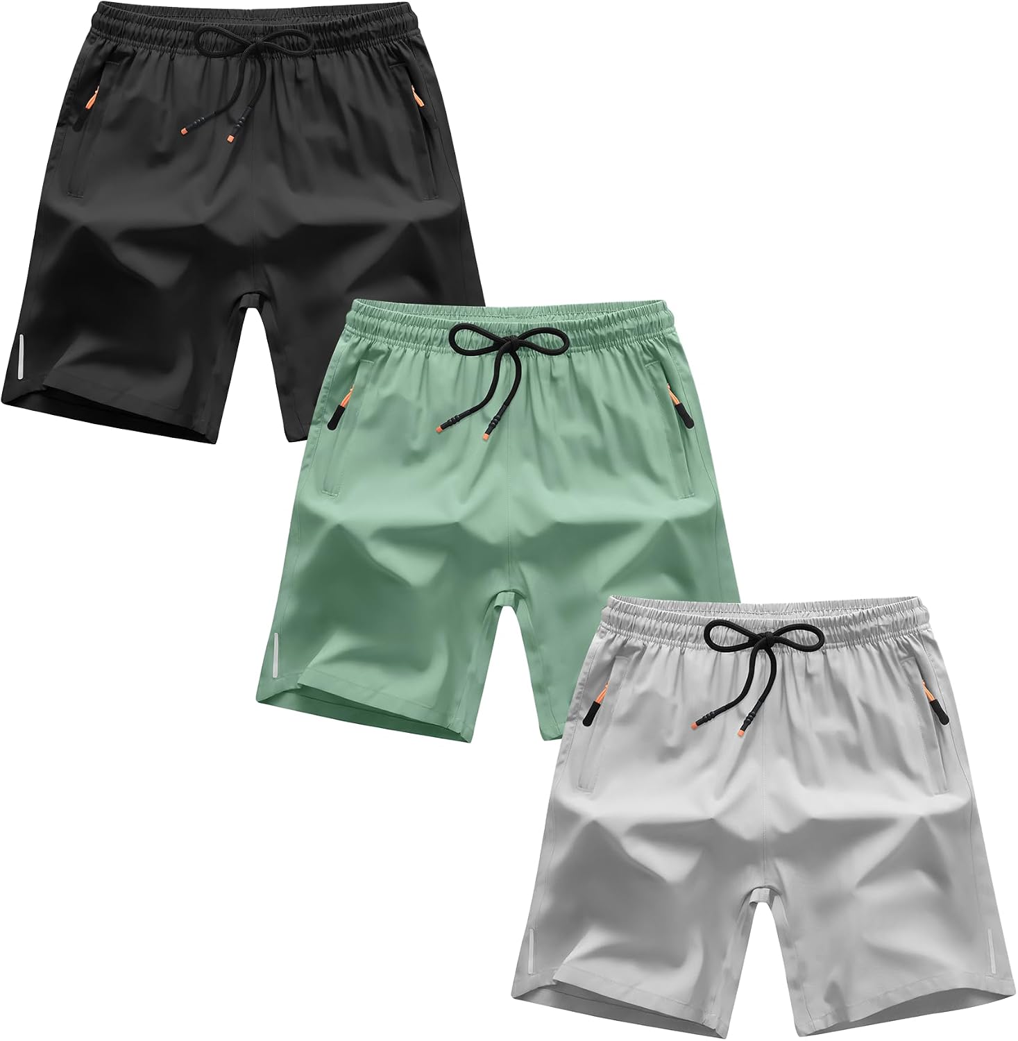 Boys Shorts Quick Dry Athletic Running Shorts with Zipper Pockets