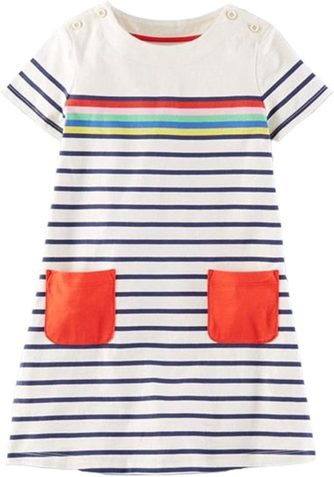 HILEELANG Toddler Girl Cotton Casual Dress Summer Short Sleeve Basic Tunic Playwear Shirt Dresses