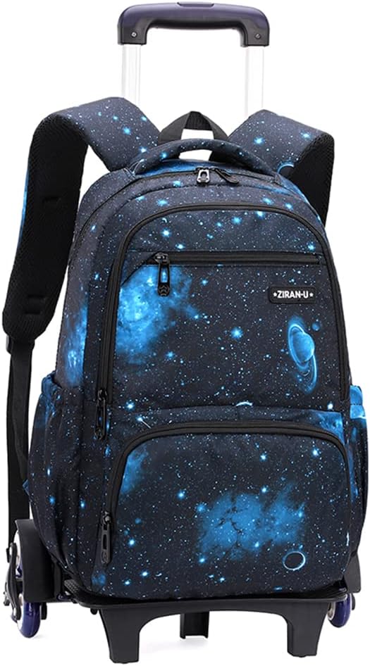 Galaxy Rolling Backpack for Boys Girls Backpack with Wheels for Elementary School Kids Wheeled Bookbag Blue Black