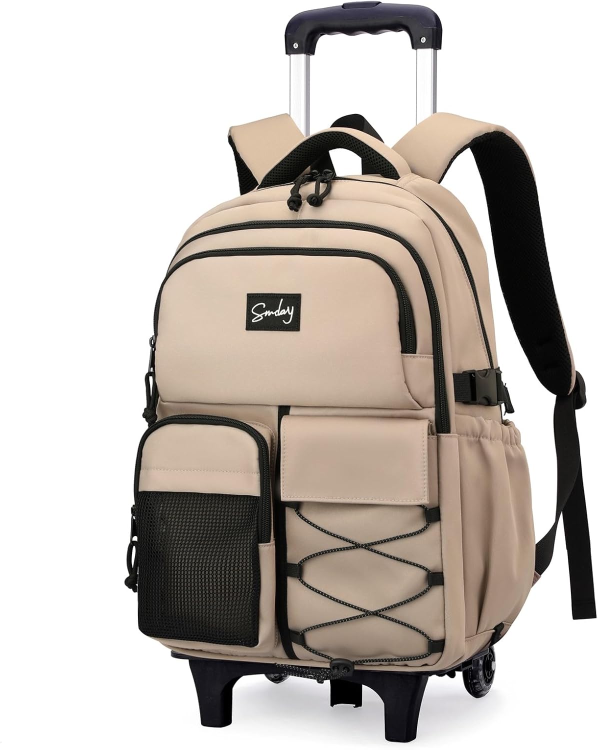 Rolling Backpack for Boys with Wheels Roller Backpack Wheeled School Bag for Teen Boys Khaki