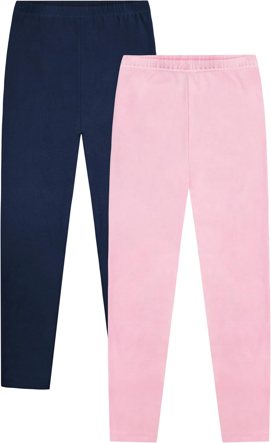 VOGRYE Girls’ Leggings 2-Pack – 95% Cotton Full Length Pants with Elastic Waist, Soft Stretchy Athletic Pants for Kids 3T-7Y
