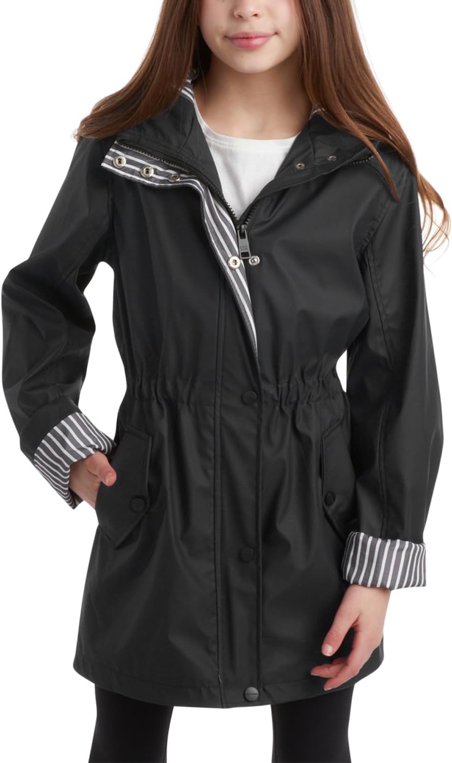 URBAN REPUBLIC Girls Rain Jacket – Waterproof Slicker Shell Anorak Jacket Lightweight Kids Rain Coat with Pockets (7-16)