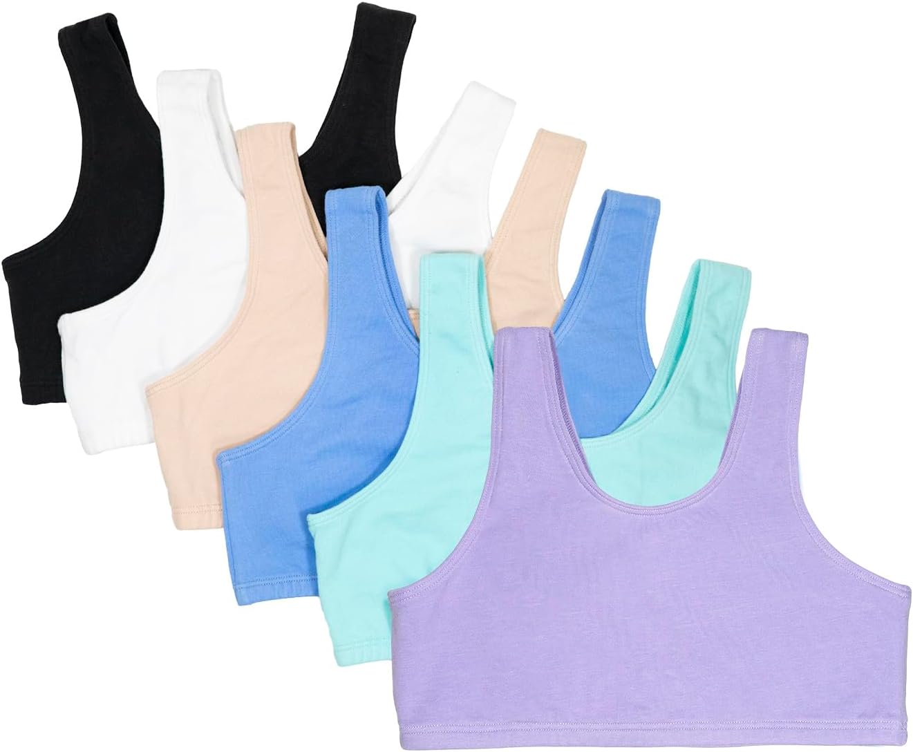 Fruit of the Loom Girls’ Cotton Built -Up Stretch Sports Bra in Everyday Colors Pack