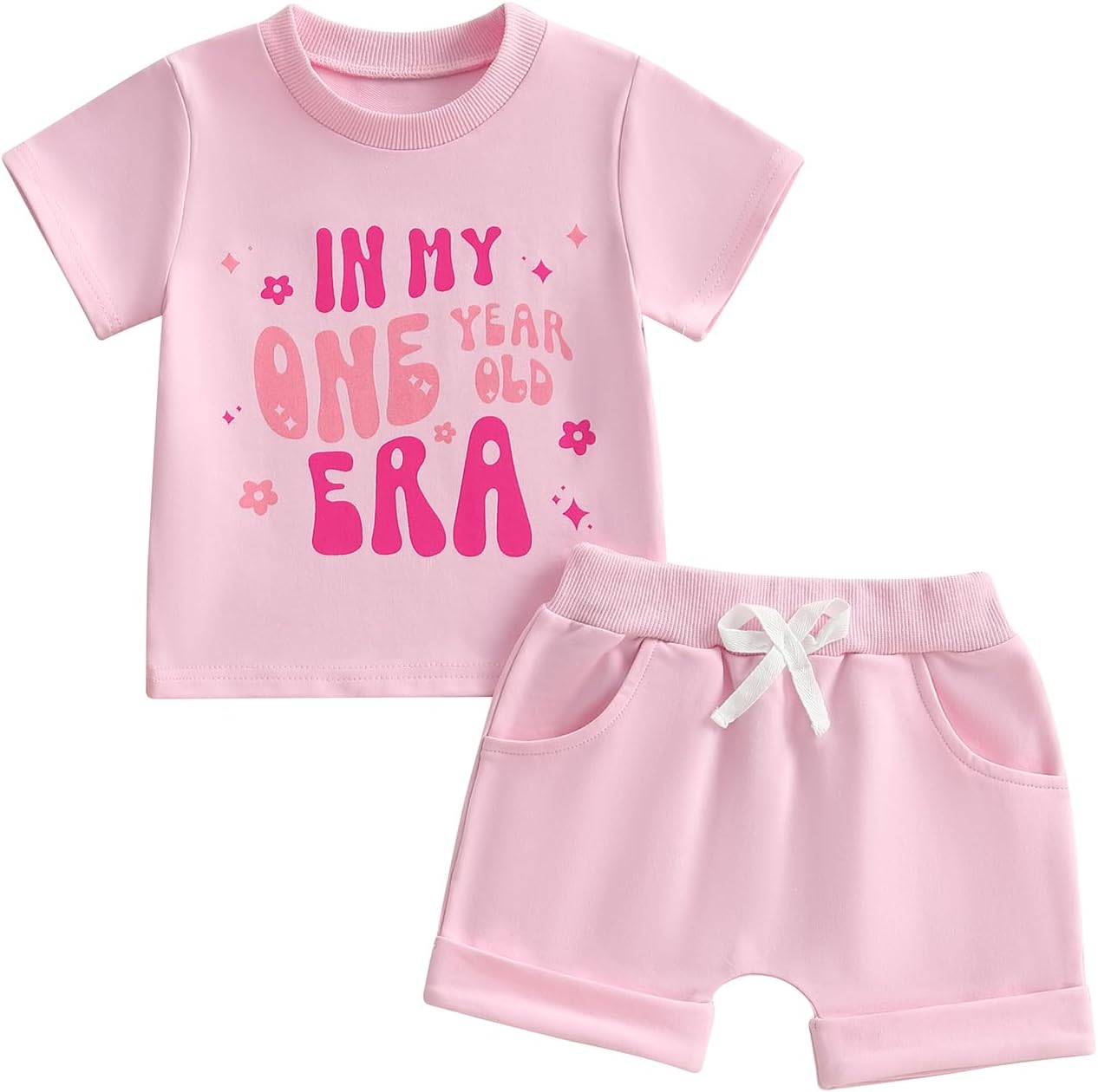 WZTYYDS Baby Girl First Birthday Outfit In My One Year Old Era Top Short Sleeve 1st Birthday Shirt + Casual Shorts Set