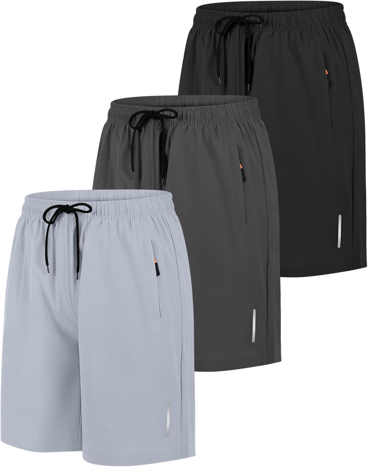 Resinta 3 Pack Boys Athletic Running Shorts with Zipper Pockets Quick Dry Lightweight Hiking Cargo Shorts for Gym Outdoors