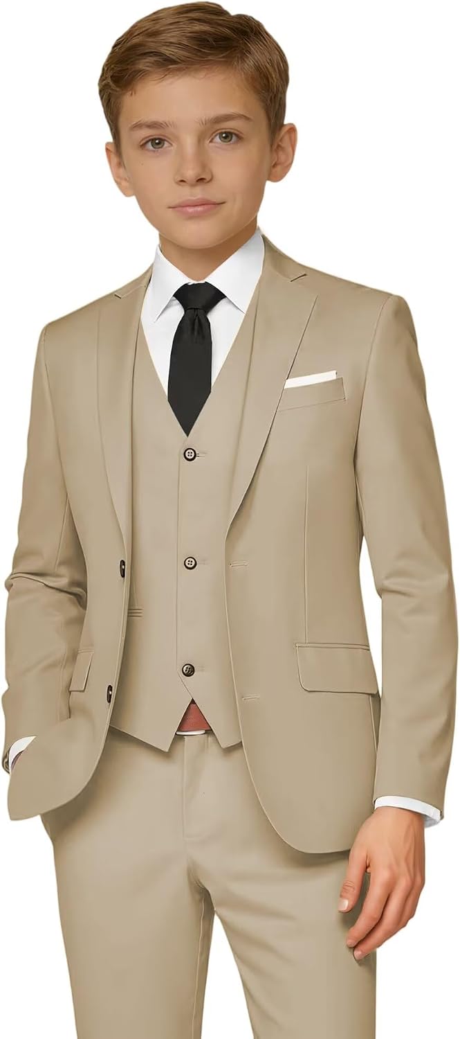 Boys Suits Kids Wedding Formal Suit Set Communion Tuxedo Easter Outfit 5 Piece Jacket Vest Pants Set with Shirt and Tie