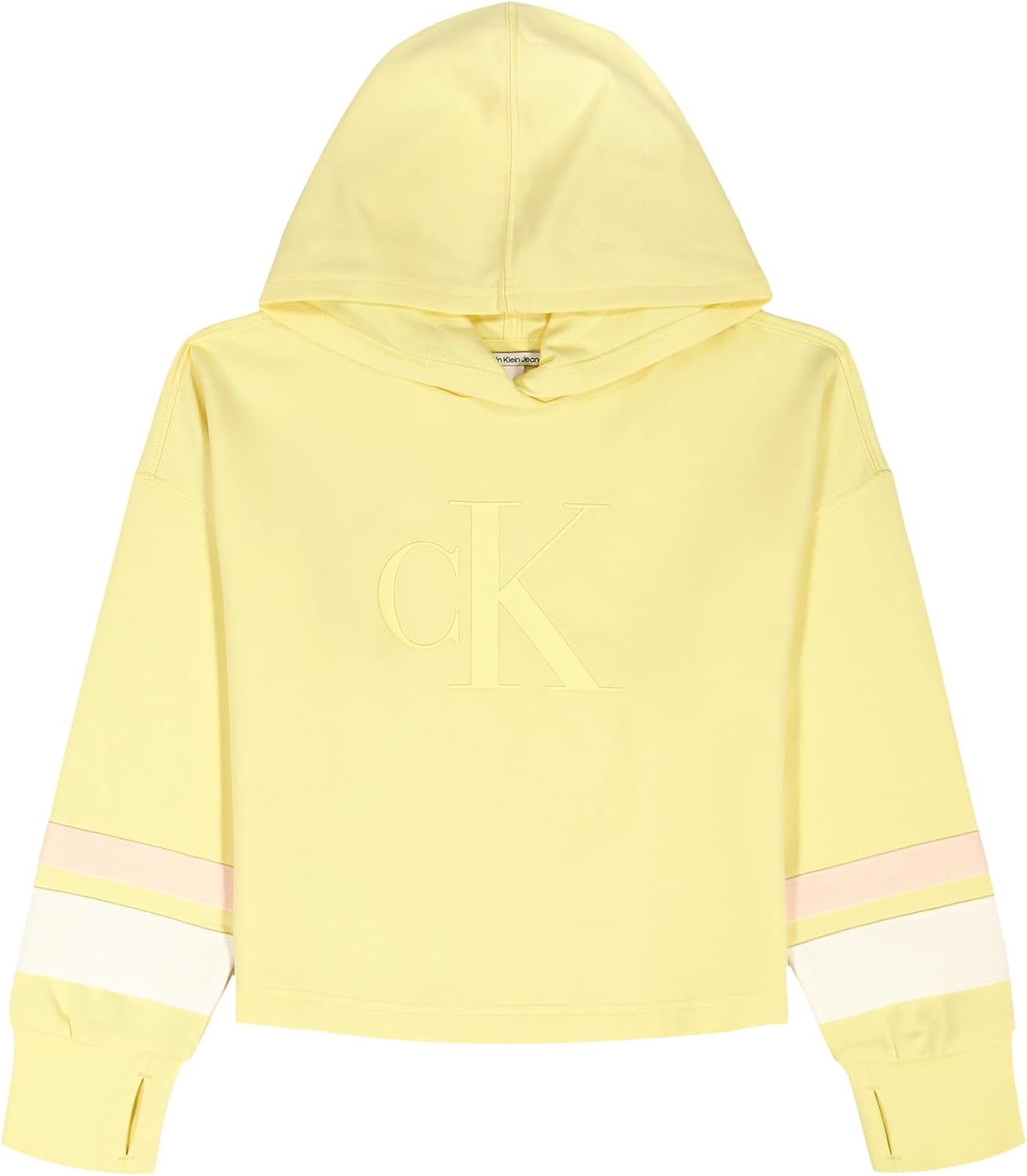 Calvin Klein Girls’ Long Sleeve Popover Fleece Hoodie Sweatshirt, French Vanilla, 8-10