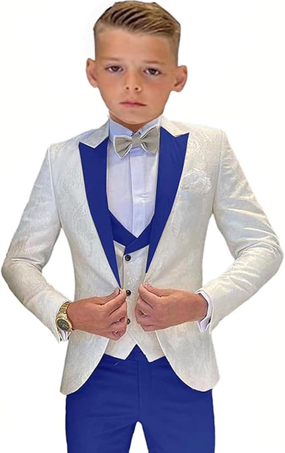 SAROULU Boys Formal Suit Wedding Tuxedo 3 Pieces Floral Jacket Pants Vest Kids Party Blazer