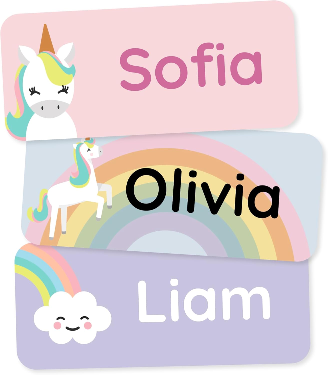 Personalized Name Labels for Kids (60) – Clothing Labels & Daycare Labels – Custom Waterproof Stickers for School Supplies – Unicorns