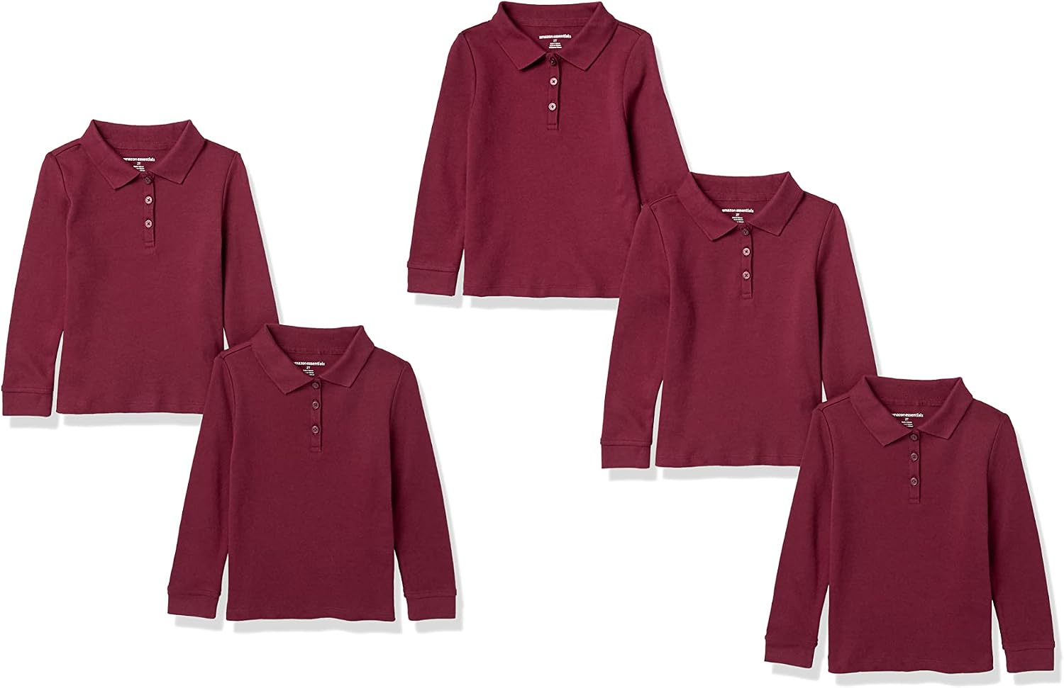Amazon Essentials Girls and Toddlers’ Long-Sleeve School Uniform Interlock Polo Shirts
