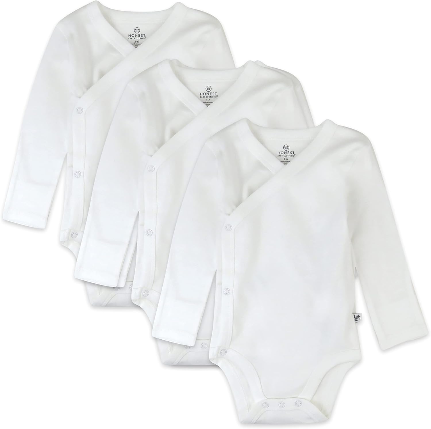 HonestBaby Baby 3-pack Long Sleeve Side-snap Kimono Bodysuits Organic Cotton for Infant Baby Boys, Girls, Unisex