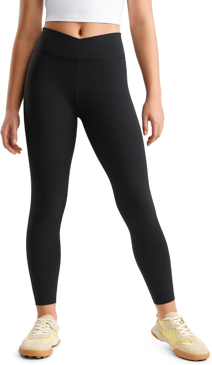 CRZ YOGA Girls Butterluxe Crossover Waist Yoga Leggings – Athletic Sports Casual Pants V Cross Tights Kids Teen