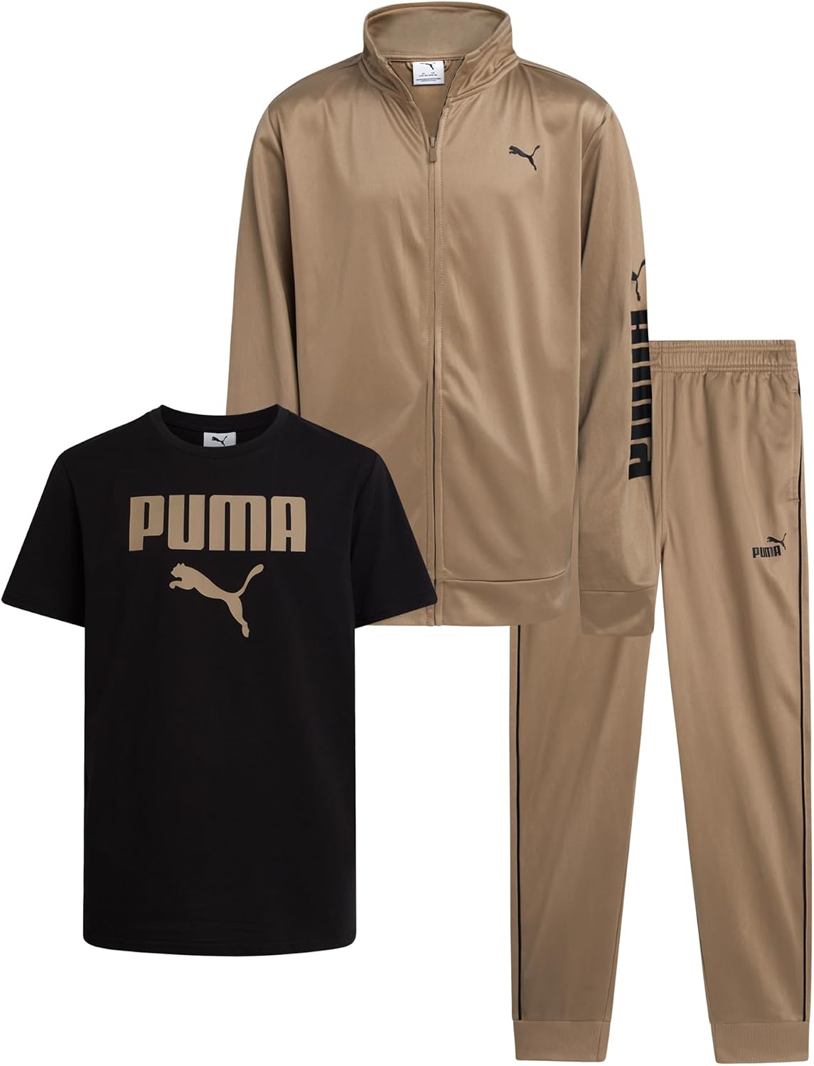 PUMA Boys Pants Set – 3 Piece Athletic T-Shirt, Zip Up Jacket, Jogger Pants – Boys Activewear Tricot Jogset (8-16)