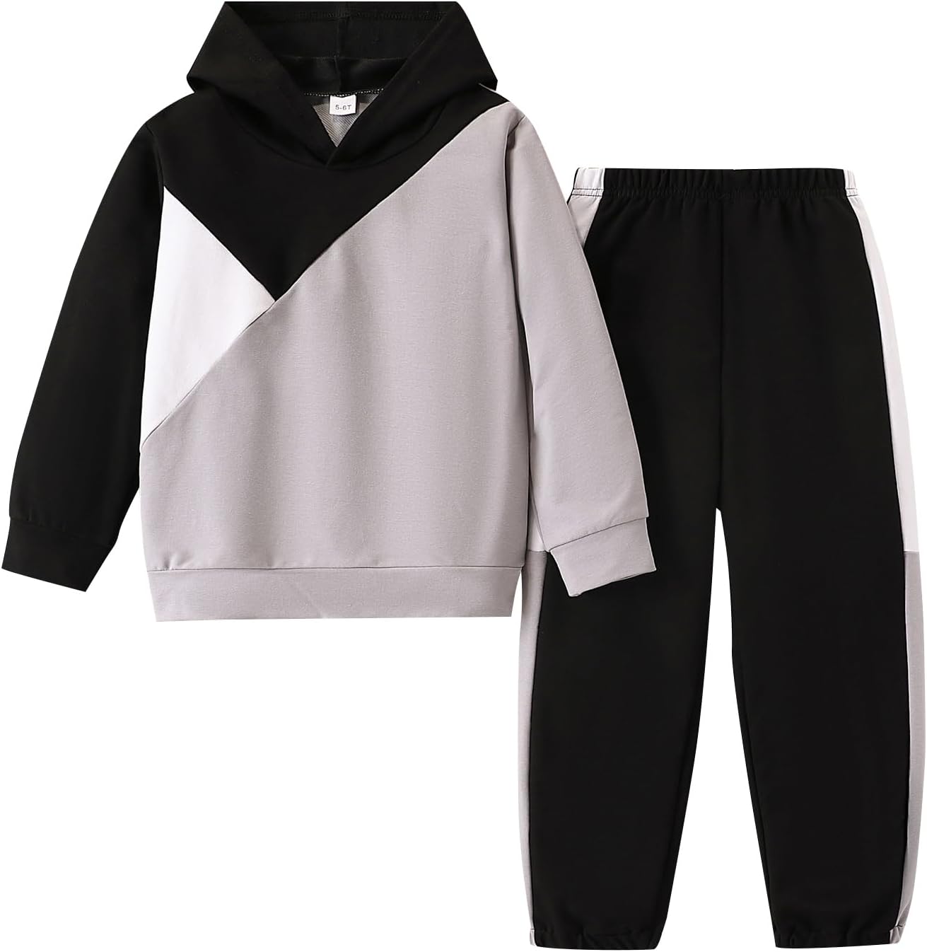 Boys Clothes 2pcs Tween Boy Color Block Hoodie + Pants Little Boys Fall Winter Outfits Set, 4-12 Years