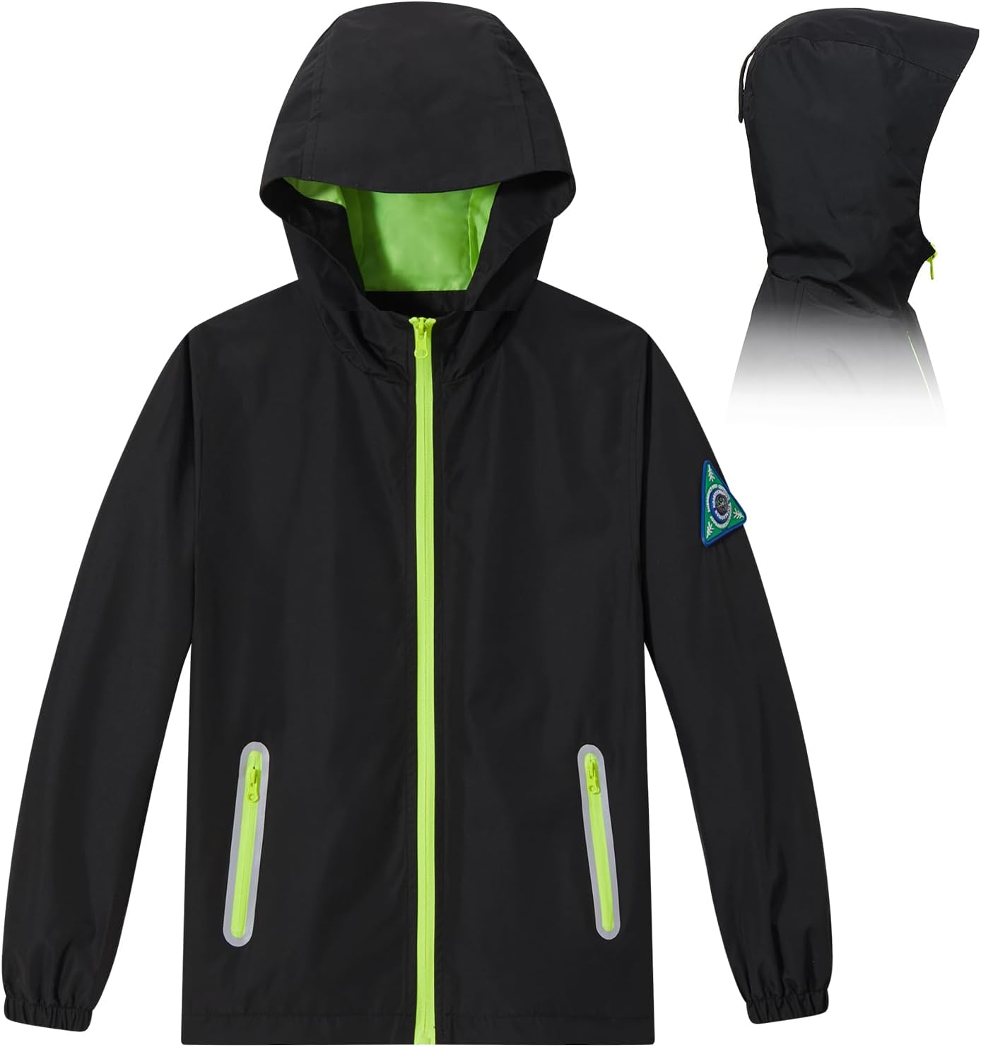 Kids Rain Jacket with Air Vents Mesh Lined, Hooded Raincoats with Extended Brim for Boys Girls
