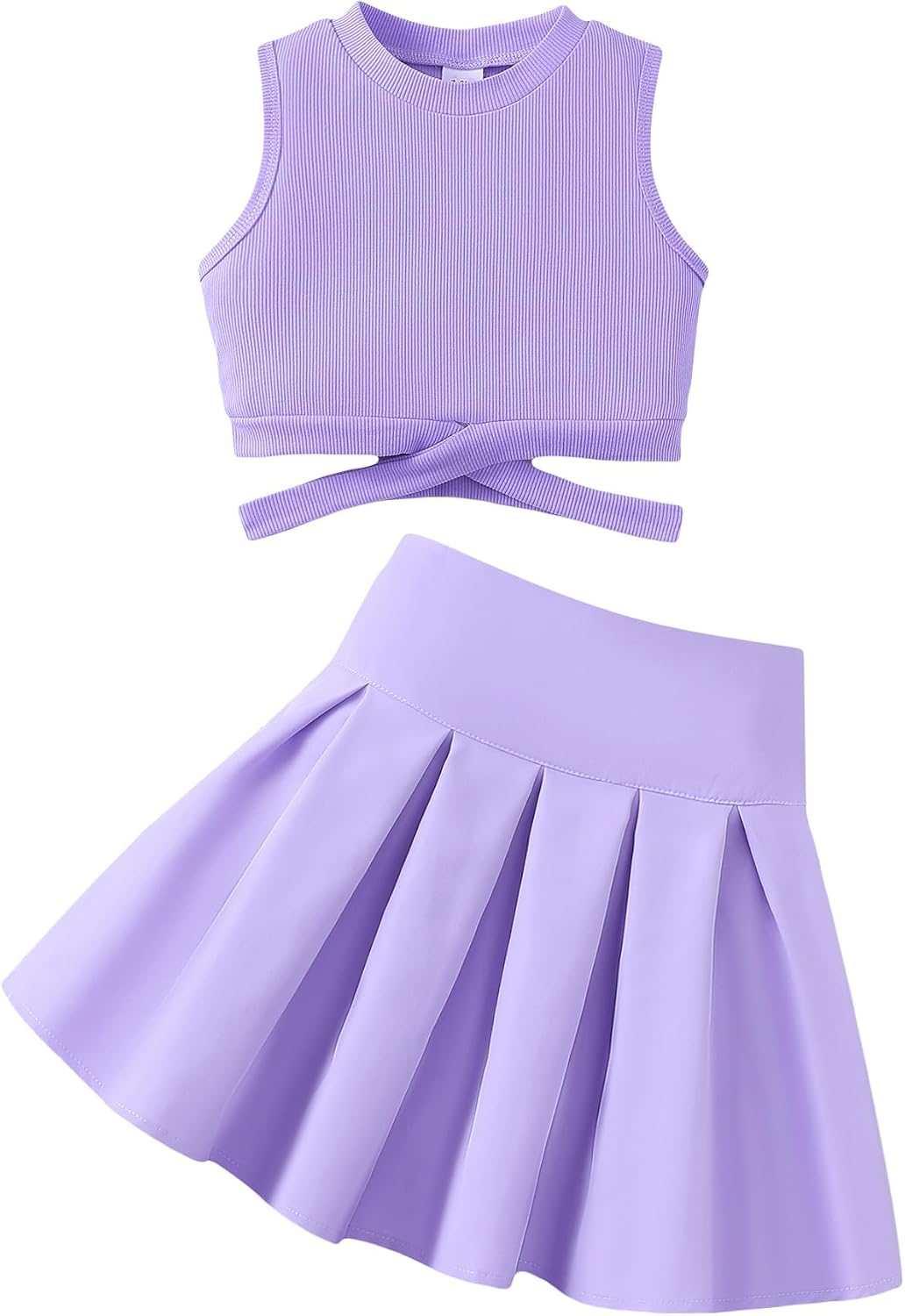 YOURUIKEY Cute Clothes for Girls Crisscross Crop Tank Top Pleated Skirt Tween Girl Trendy Summer Outfit Kid Clothing Set 7-14