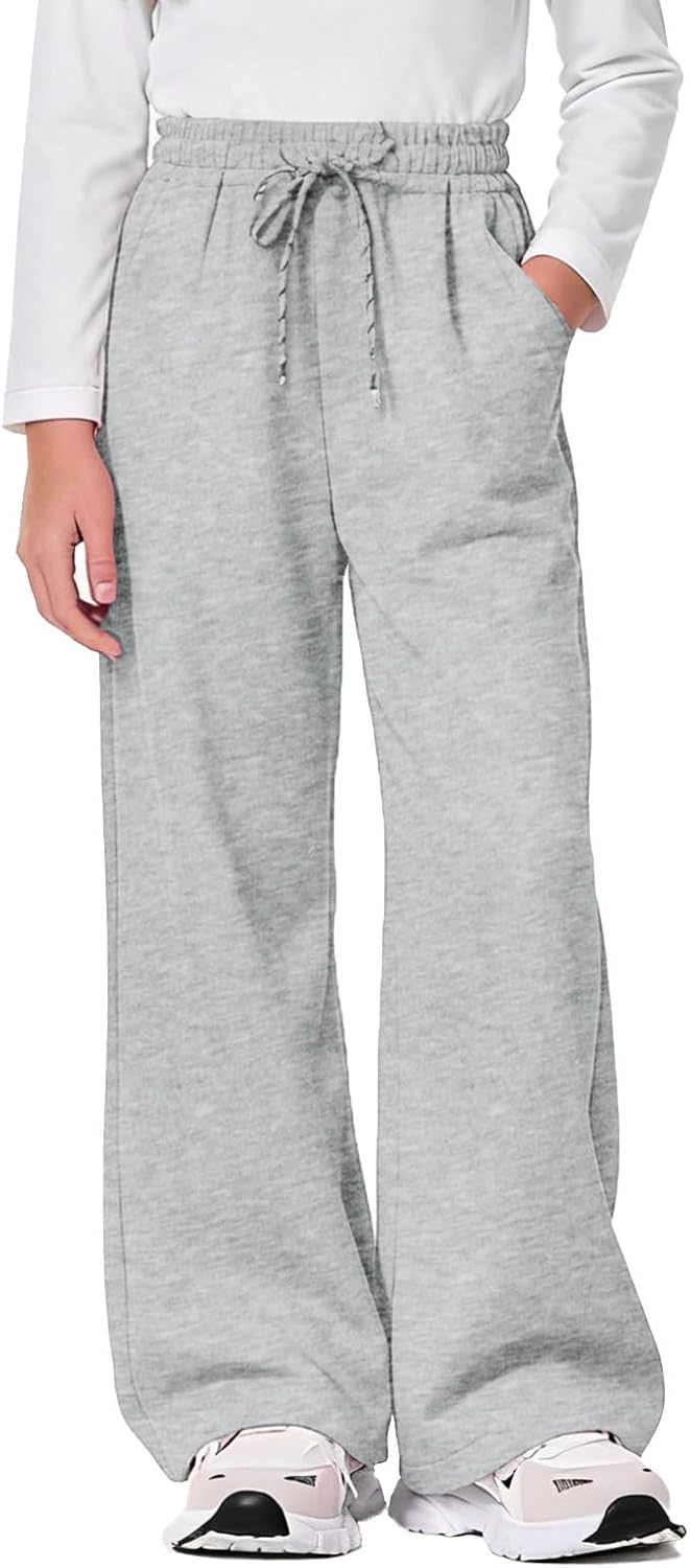Girls Sweatpants Straight Leg Bggy Drawsting Sweatpants for Girls Kids Solid Athletic Trackpants 5-14Y